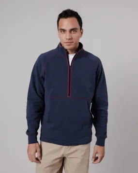 Sweat col zippé en coton bio | marine "zip up sweatshirt navy" homme